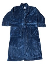 DANIEL BUCHLER Mens Navy Blue Long Plush Robe M L Collar Pockets Belted