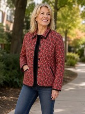 Vintage Silkland 100 Silk Jacket Blazer Red Black Floral Size Petite Large