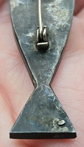 Vintage Taxco MCM Fish Sterling Silver Copper Onyx Inlay Brooch Mexico - Picture 6 of 9