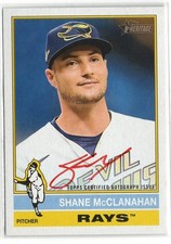 2025 Topps Heritage Shane McClanahan Red Ink Auto /76 #ROA-SMC | Tampa Bay Rays