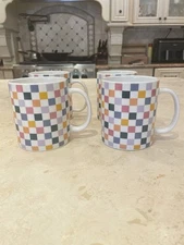 15oz Stoneware Checkerboard Mug White - Room Essentials Set Of 4