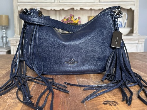 Coach Navy Blue Chelsea Leather Fringe 37740 BOHO Shoulder Bag - Picture 1 of 24