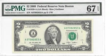 2009 Boston $2 FRN (AA Block) PMG 67 EPQ Superb Gem Uncirculated