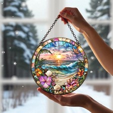 Floral Suncatcher, Stained Glass Style Window Hanging, Colorful Flower Garden