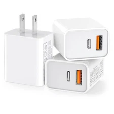 3 Pack USB C Wall Charger, 20W Durable Dual Port QC+PD 3.0 Power Adapter, Dou...