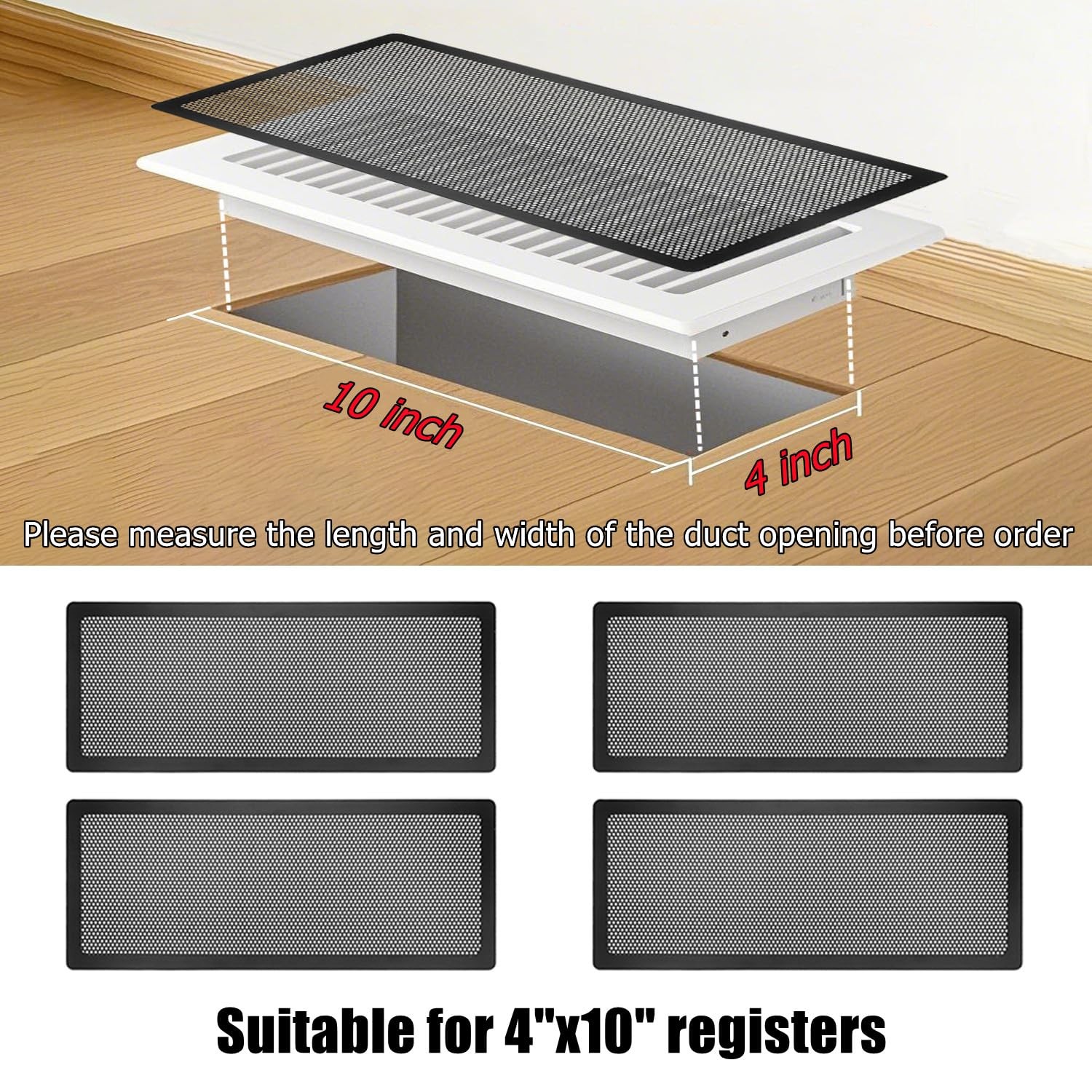 как выглядит Floor Register Vent Cover, 4"x10" Sticky Air Vent Screen Mesh Covers for Home фото