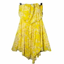 Vince Camuto Yellow Floral Chiffon Strapless Asymmetrical Dress Womens Size 10