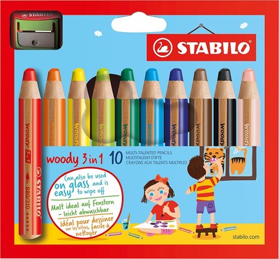 Stabilo Woody 3 in 1 Farbstift und Anspitzer Set verschiedene Farben 10er Pack