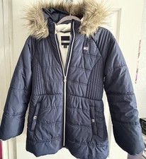 Tommy Hilfiger Girls Large 14/16 Navy Puffer Coat Faux Fur Hood