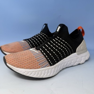 Nike React Phantom Run Flyknit 2 Mens Sz 9 M Orange Black Running Shoes Slip On