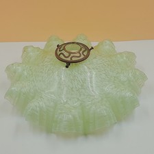 VTG French Mottled Green Clear Glass Pendant Ceiling Light Shade + Gallery  P796