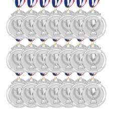 21 Pcs 2 Inch Silver Award Metals Winner Medals 2nd Prize with Neck Ribbons