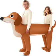Couple Inflatable Dachshund Costume for Adults, 2-Person Blow Up Dog Outfit Pair