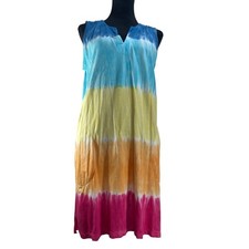 Lands End Tie Dye Sleeveless V Neck Maxi Dress Size L cover up fun summer