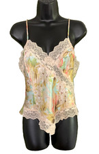 NEW Vintage 90s Delicates Satin Camisole Lace Trim Colorful Floral Coquette Sz M