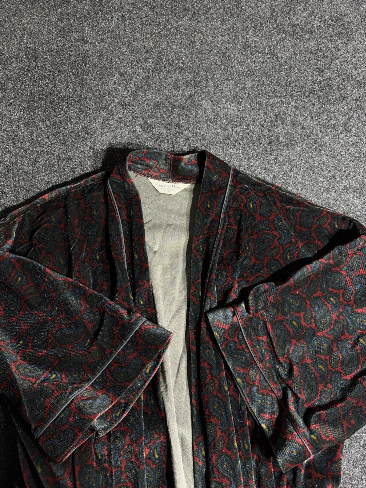 Robe vintage Christian Dior homme taille unique bleu rouge cachemire Monsieur créateur