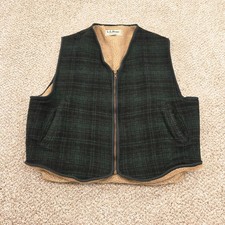 Vintage L.L. Bean Green Wool Plaid Sherpa Lined Zip-Up Vest Mens XL Made in USA