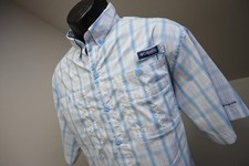 Columbia PFG Vented Fishing Shirt Omni-Shade Plaid Short Sleeve Mens Sz Medium
