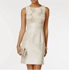 Tahari Lily Champagne Gold -SZ 10- Embellished Dress Cocktail Party Wedding