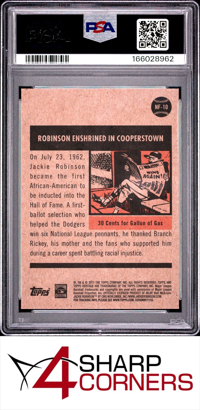 2011 TOPPS HERITAGE NEWS FLASHBACKS #NF10 JACKIE ROBINSON ENSHRINED PSA 10 view 2