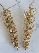 Vintage Gold Metal Christmas Hanging Ornaments Spirals Swirls x2