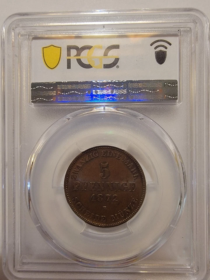 Germany 1872- B Meck- Schwerin 5 Pfe, Low Mintage 459k, PCGS MS 65 BN, TOP POP - Image 3 of 4