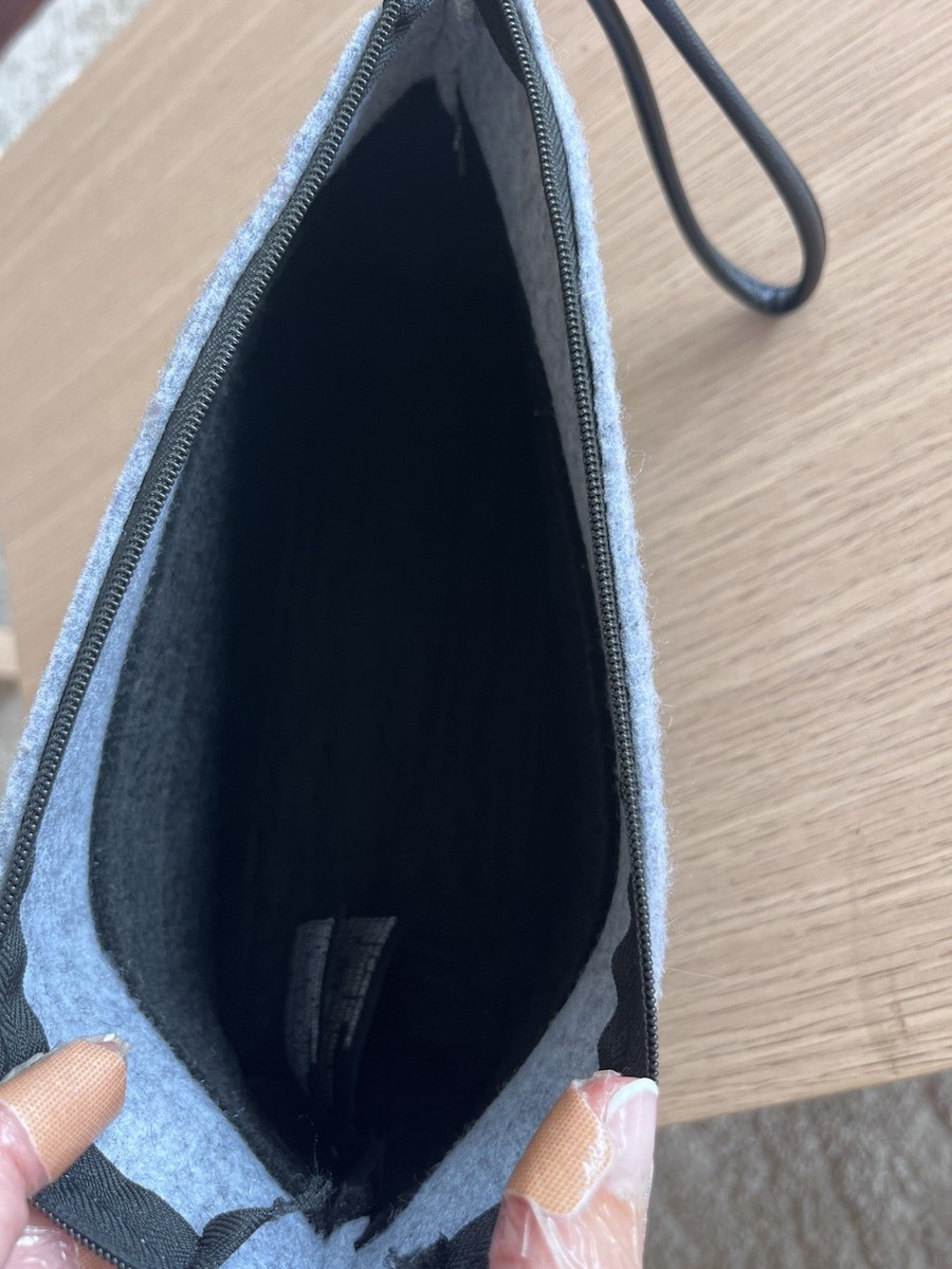 Gray Wool/Black Glitter Two-Tone Felt Makeup Bag Clutch with Wristlet View 3