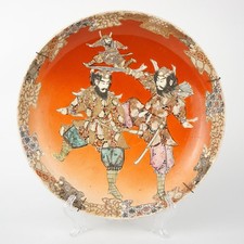 V-LARGE Antique Japanese Satsuma Porcelain Pottery Samurai Plate MEIJI 19th C