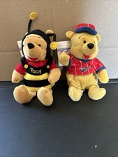 Disney Store Mini Bean Bags Bumble Bee Pooh and Baseball Pooh 8" Plush