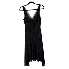 Kenneth Cole Black Overlay Nude Bow Front Y2K Slip Dress Sz‎ 8 Womens