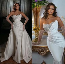 Arabic Mermaid Wedding Dresses Beaded Party Bridal Gowns Satin Detachable Train