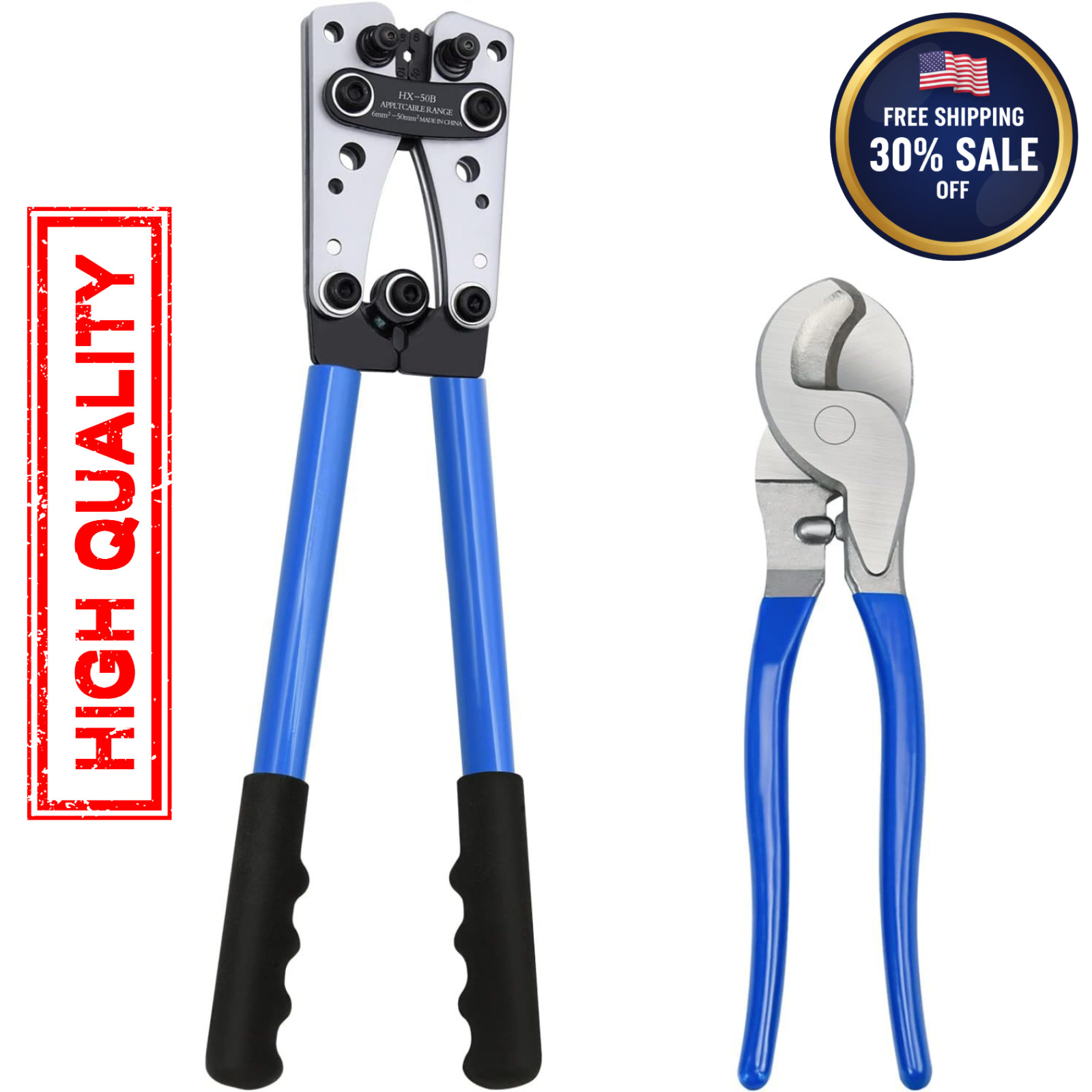 Battery Cable Lug Crimping Tool w/Cutter AWG 10-1/0 Heavy Duty Copper Lug NEW US