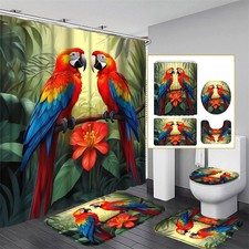 Jungle Colorful Parrot Shower Curtain Bathroom Rug Bath Mat Toilet Lid Cover New