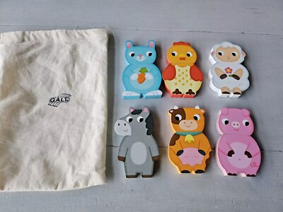 Galt Magnet Bauernhof Puzzle 6 lustige zweiteilige Holzpuzzle in sehr gutem Zustand