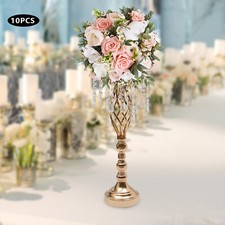 10Pcs Crystal Flower Stands Vases 55cm Wedding Centerpieces Dining Table Gold US