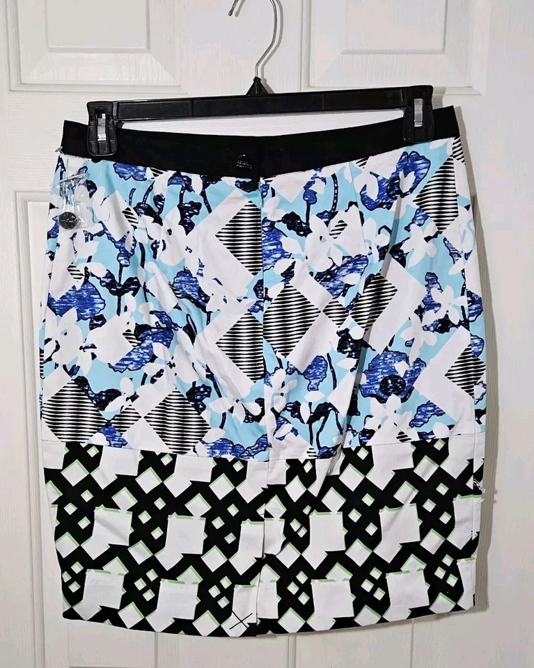 Peter Pilotto Women's Abstract Mixed Media Print Pencil Skirt Retro Preppy 12 - Imagem 2 de 4