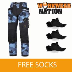 6902 Snickers Navy Camouflage FlexiWork Work Trousers+Holster Pockets FREE SOCKS 6902 Snickers Navy Camouflage FlexiWork Work Trousers+Holster Pockets FREE SOCKS