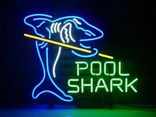 Pool Shark Billiards Game Room 24"x20" Neon Sign Lamp Light Nightlight Display