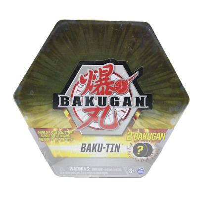 BAKUGAN Baku-Tin, Metall-Aufbewahrungsbox Gold mit 2 Überraschungs Bällen