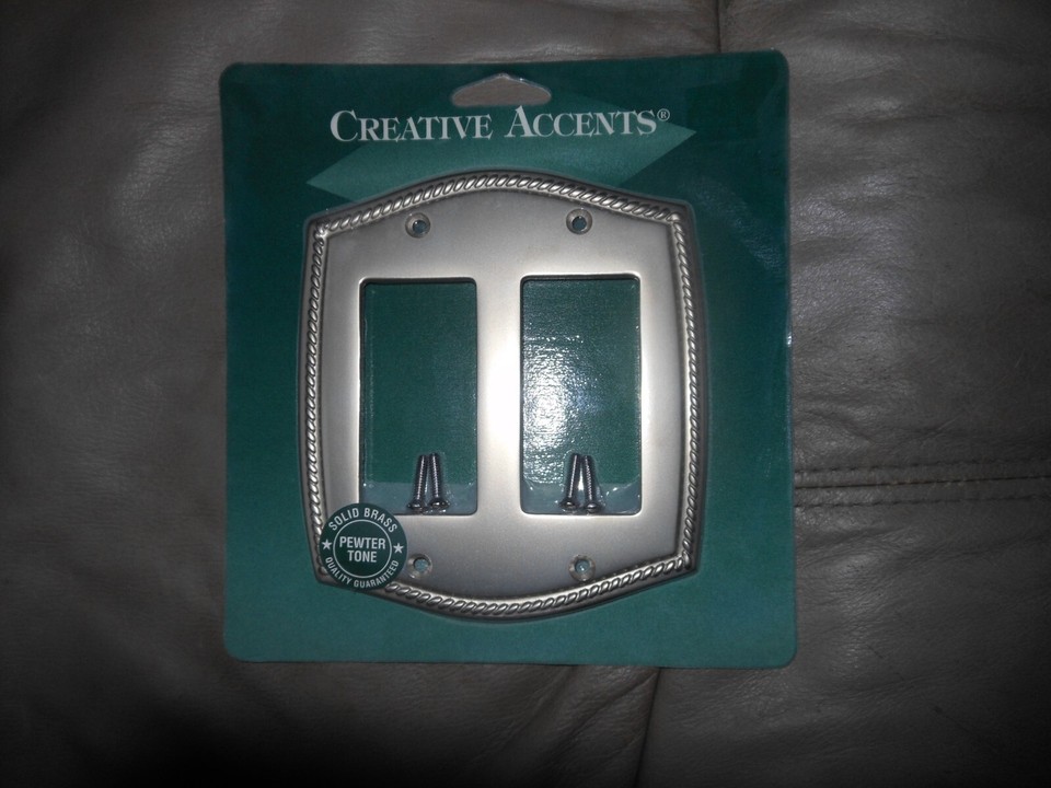 New Pewter Tone English Rope Double Gang Switch Plate In Solid Brass