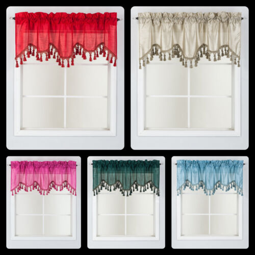 1 Solid Faux Silk Swag Waterfall Ascot Window Valance w/Tassels 55" x18" WAVE  - Picture 1 of 57