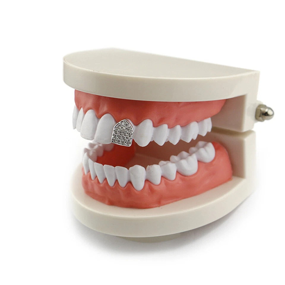 Parrillas de Hip Hop Completas ICELADAS AAA+ CZ RAP Parrilla de Dientes Individuales Chapada en Oro 18K Plata Foto 4 de 4