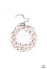 Paparazzi Jewelry Stage Name Bracelet Pink Pearl Beads Silver Chain 3 Strands