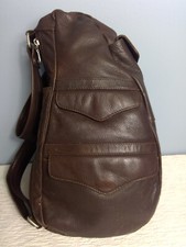 Paul & Taylor Large Brown Leather Kidney Sling Shoulder Crossbody Organizer Bag