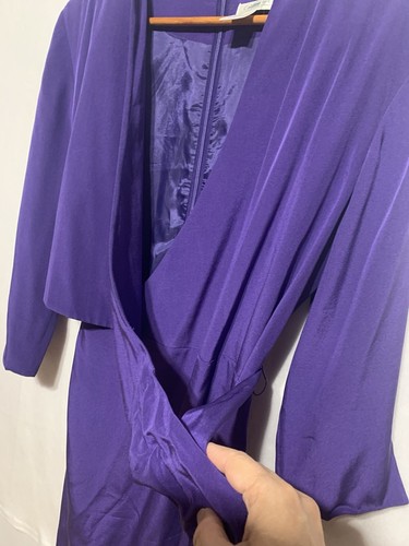 Coldwater Creek Silk Dress Sz 10P Purple Wrap Around Raglan Sleeve Parties - Picture 9 of 10