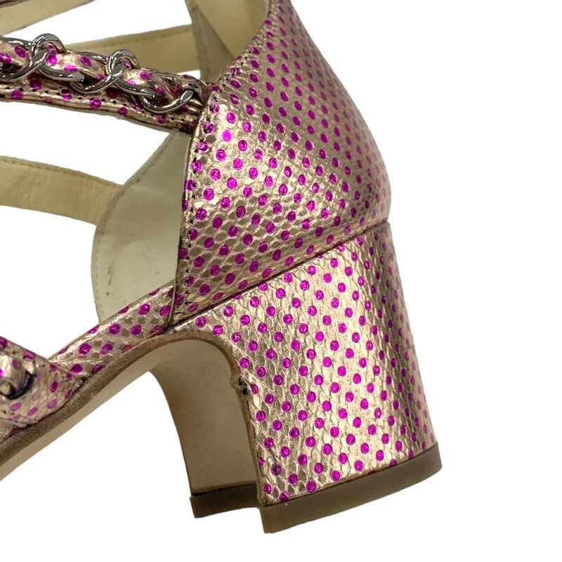 CHANEL G31530 Leather Chain Dot Sandals 36C Pink x Silver Women | eBay