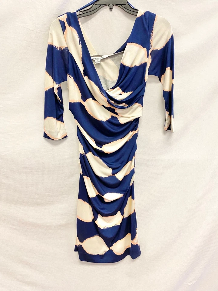 Vestido de seda Diane Von Furstenberg DVF estampado abstracto acanalado Bentley manga 3/4 6 Foto 3 de 4