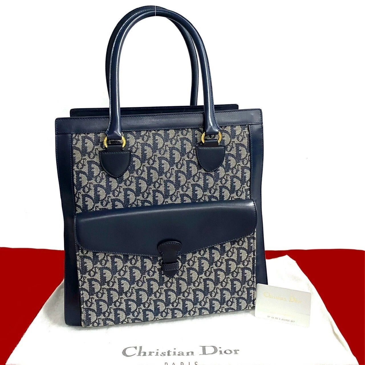 Sac fourre tout Christian Dior motif trotteur cuir toile marine 51168