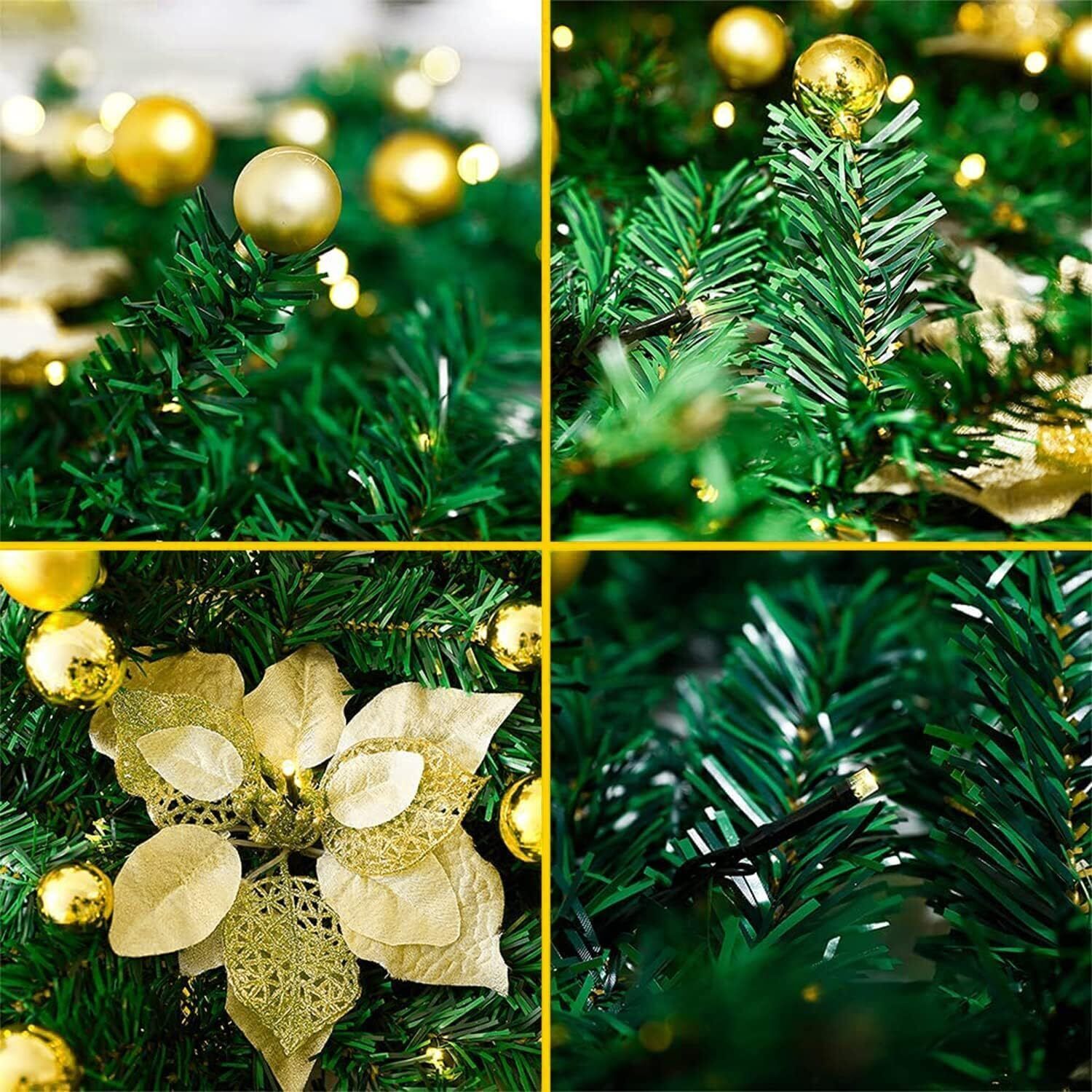 9Ft Pre Lit Christmas Garland with Lights Door Wreath Xmas Fireplace