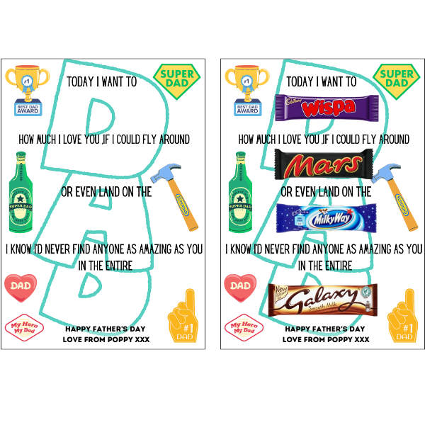 Personalised Fathers Day Chocolate Message Board, Dad, Keepsake